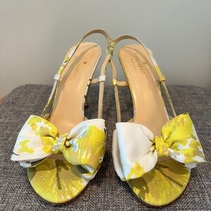 💯 Kate Spade Yellow Bow Slingback Heels 6
